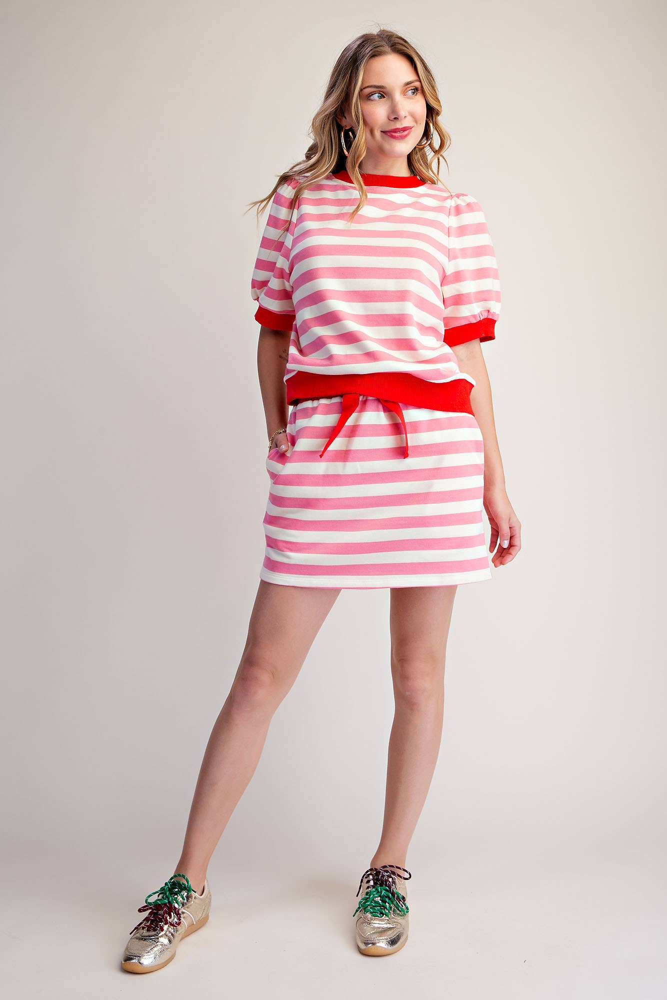 Stripe Sweatshirts Pullover Puff Sleeve