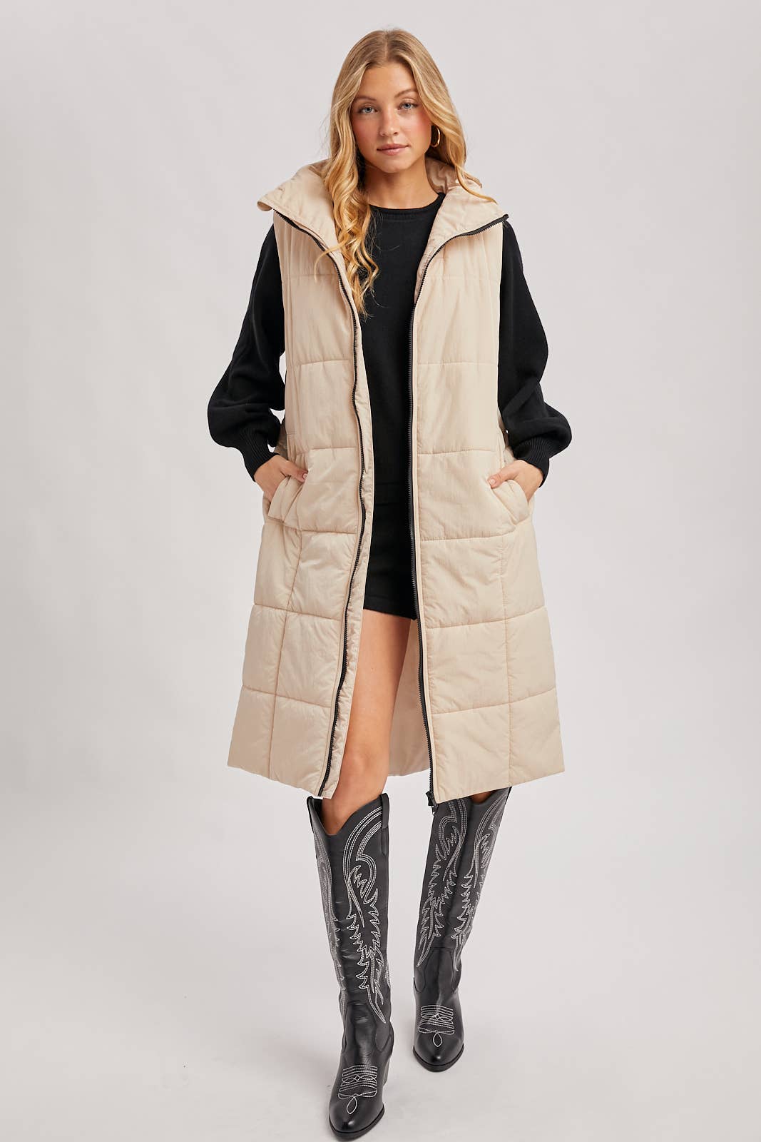 QUILTED LONGLINE PUFFER VEST