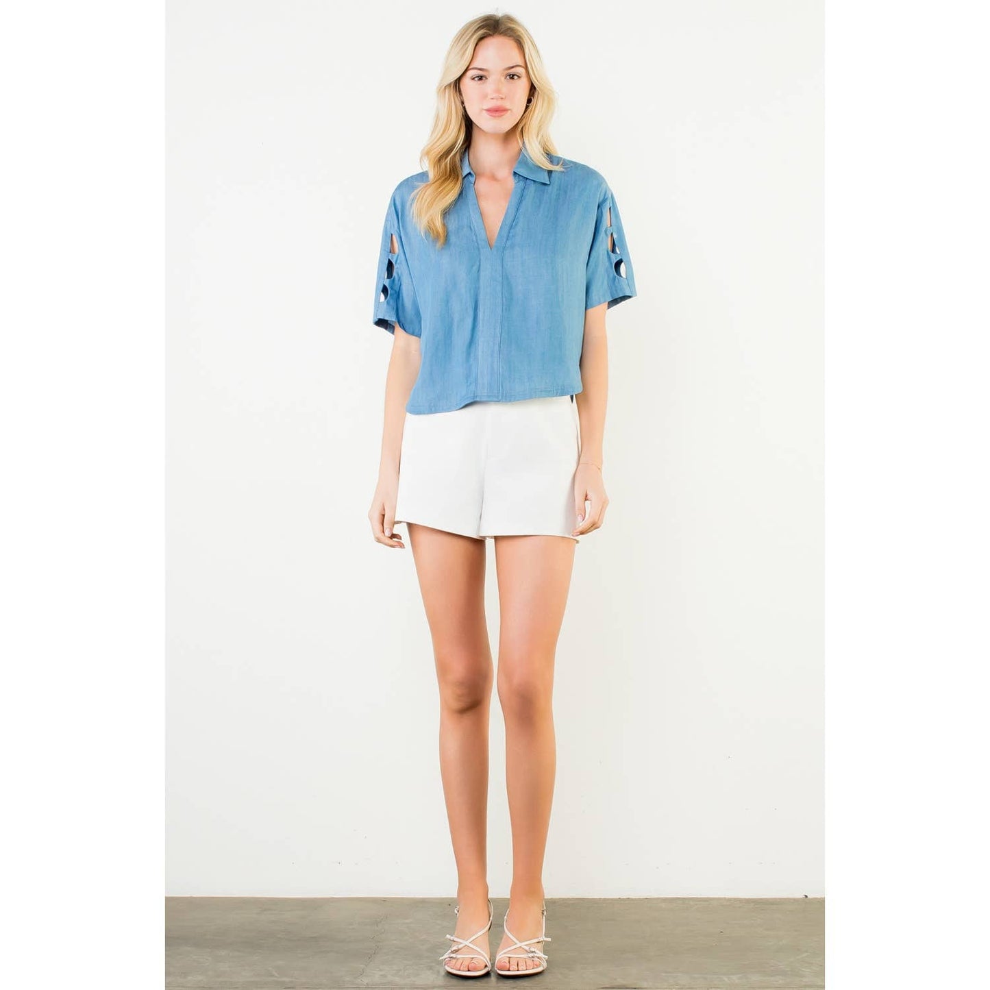 Short Sleeve Cutout Denim Top