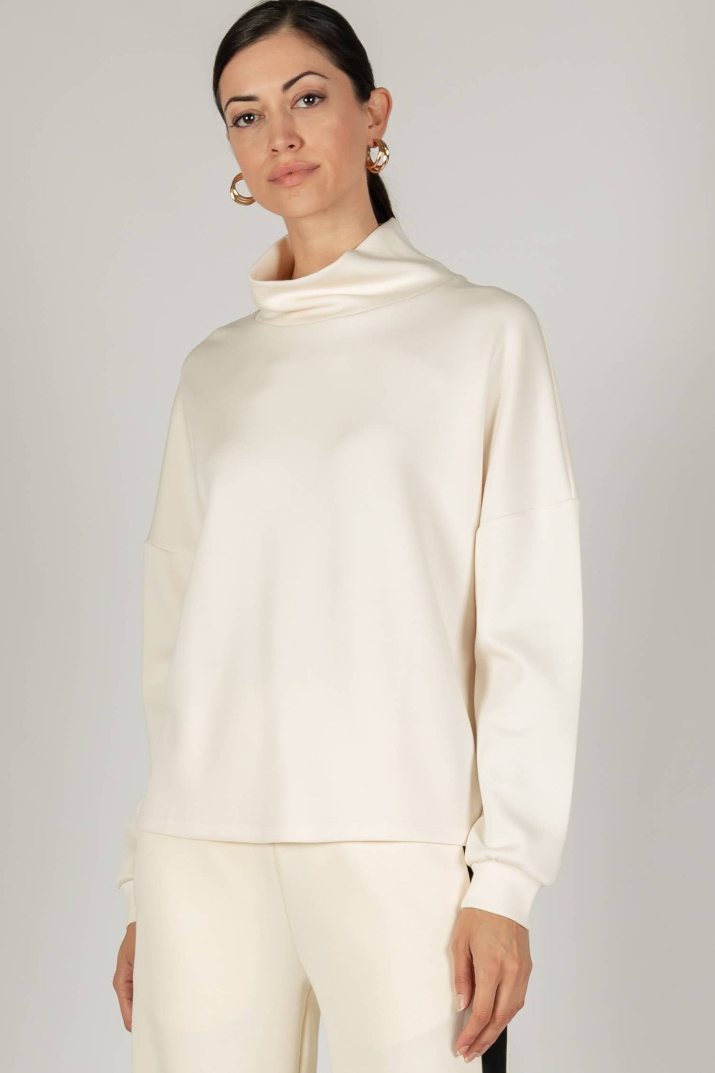 P. CILL Butter Modal Cowl Neck Long Sleeve Top