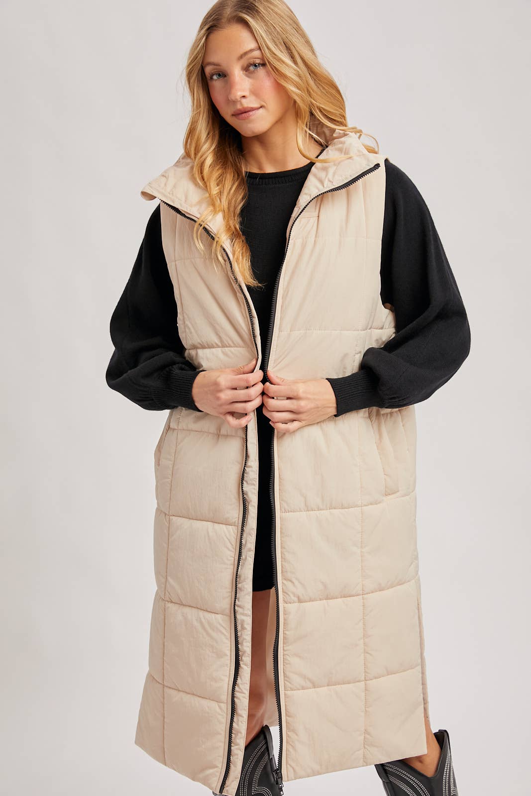QUILTED LONGLINE PUFFER VEST