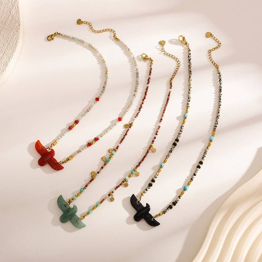 High-End Eagle Beaded Natural Stone Necklace_CWMM7542