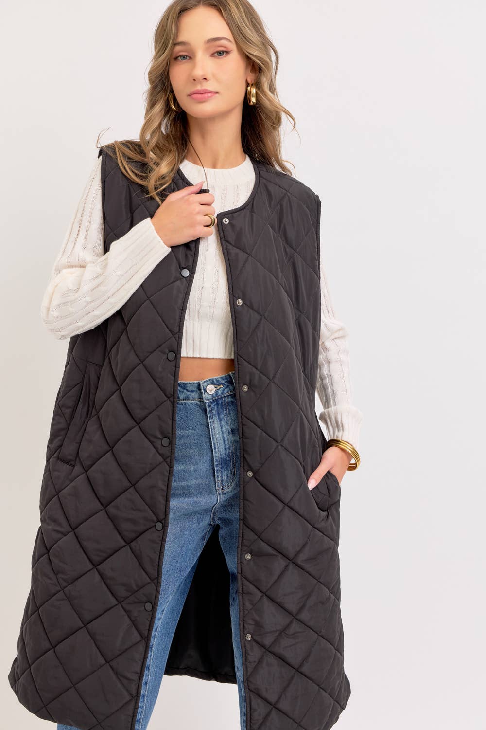 LONG PUFFER VEST DIAMOND QUILTED