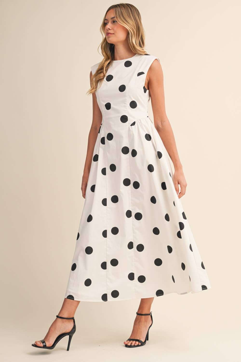 ID10037 SLEEVELESS POLKA DOT MIDI DRESS