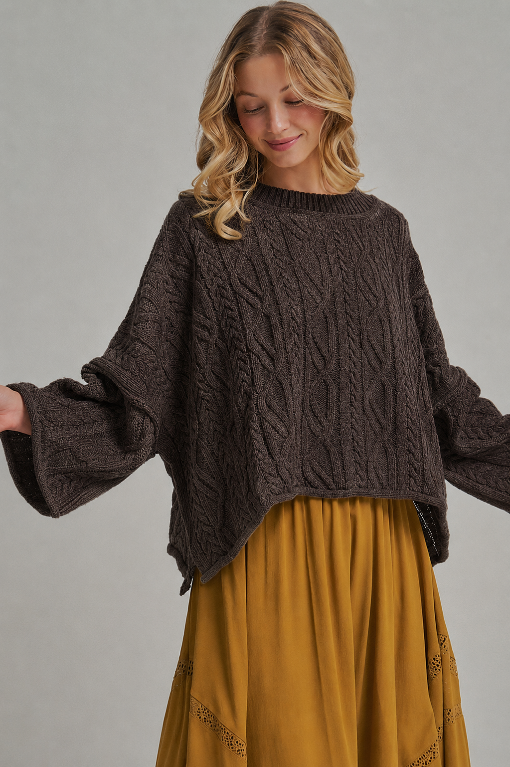OVERSIZED CABLE KNIT CASUAL BOHO FALL SWEATERTOP_JLT00437-01
