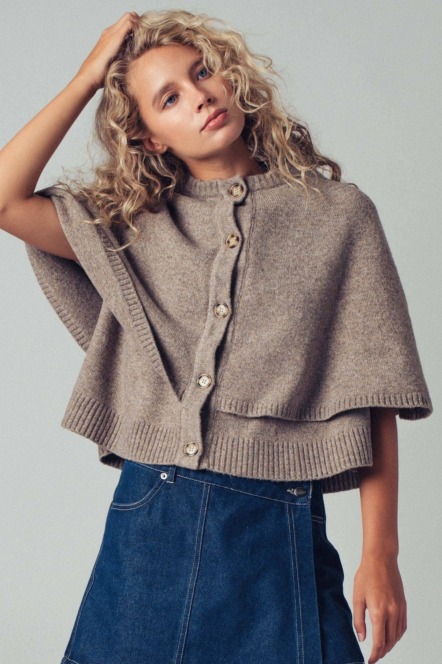 Chic Button-Front Wool Sweater Cape Layer