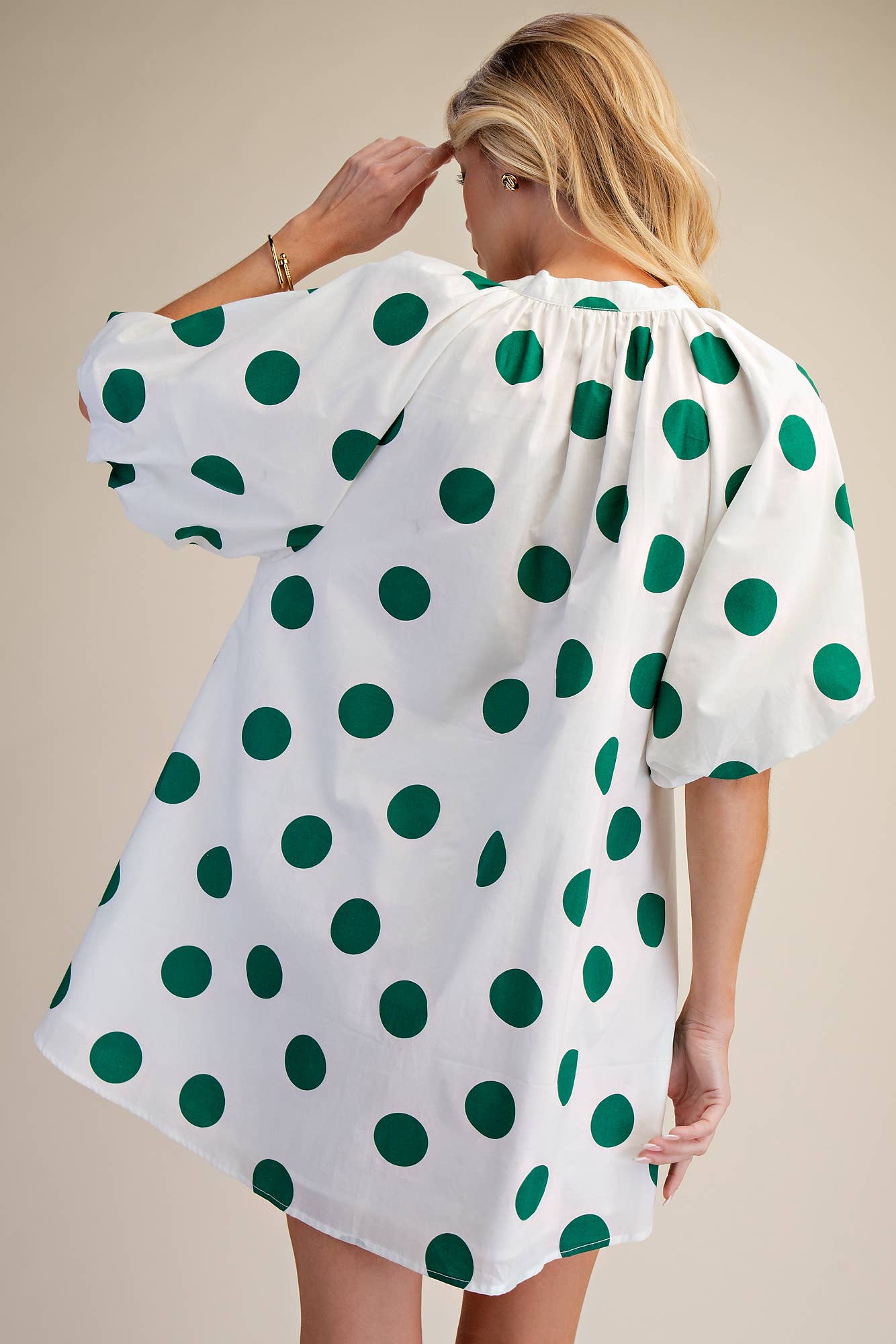 Puff-Sleeve Mini Shift Dress