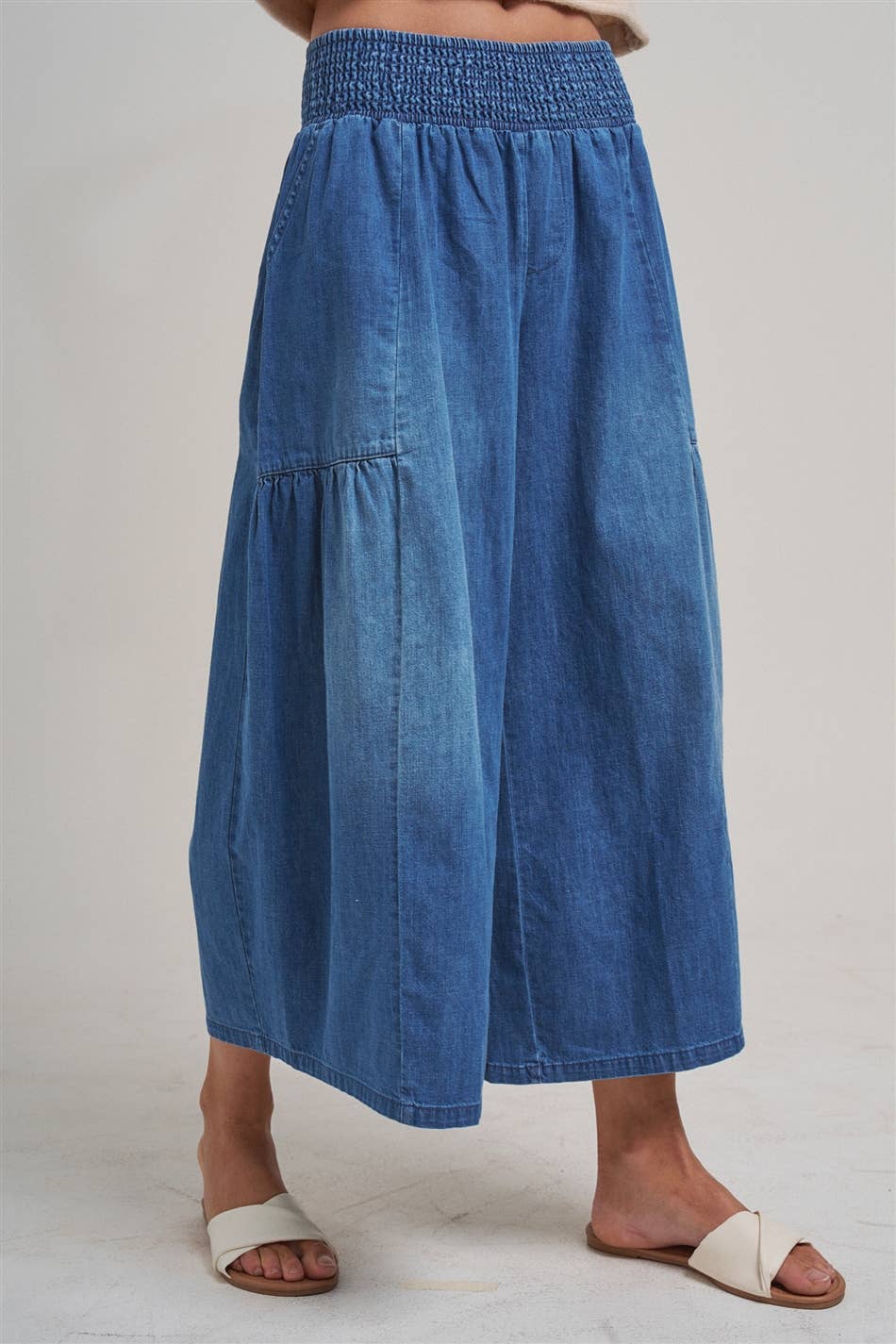 REAXED WIDE FLARED LEG BOHO WESTERN DENIM PANTS