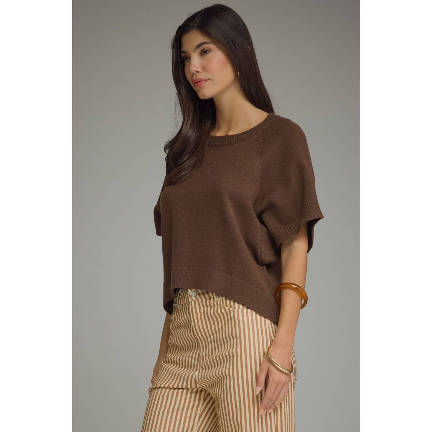 NEW Solid short dolman sleeve knit top
