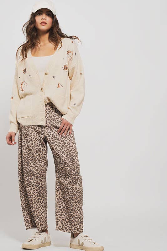 0705-4554 | Leopard Print Wide Leg Camo Pants
