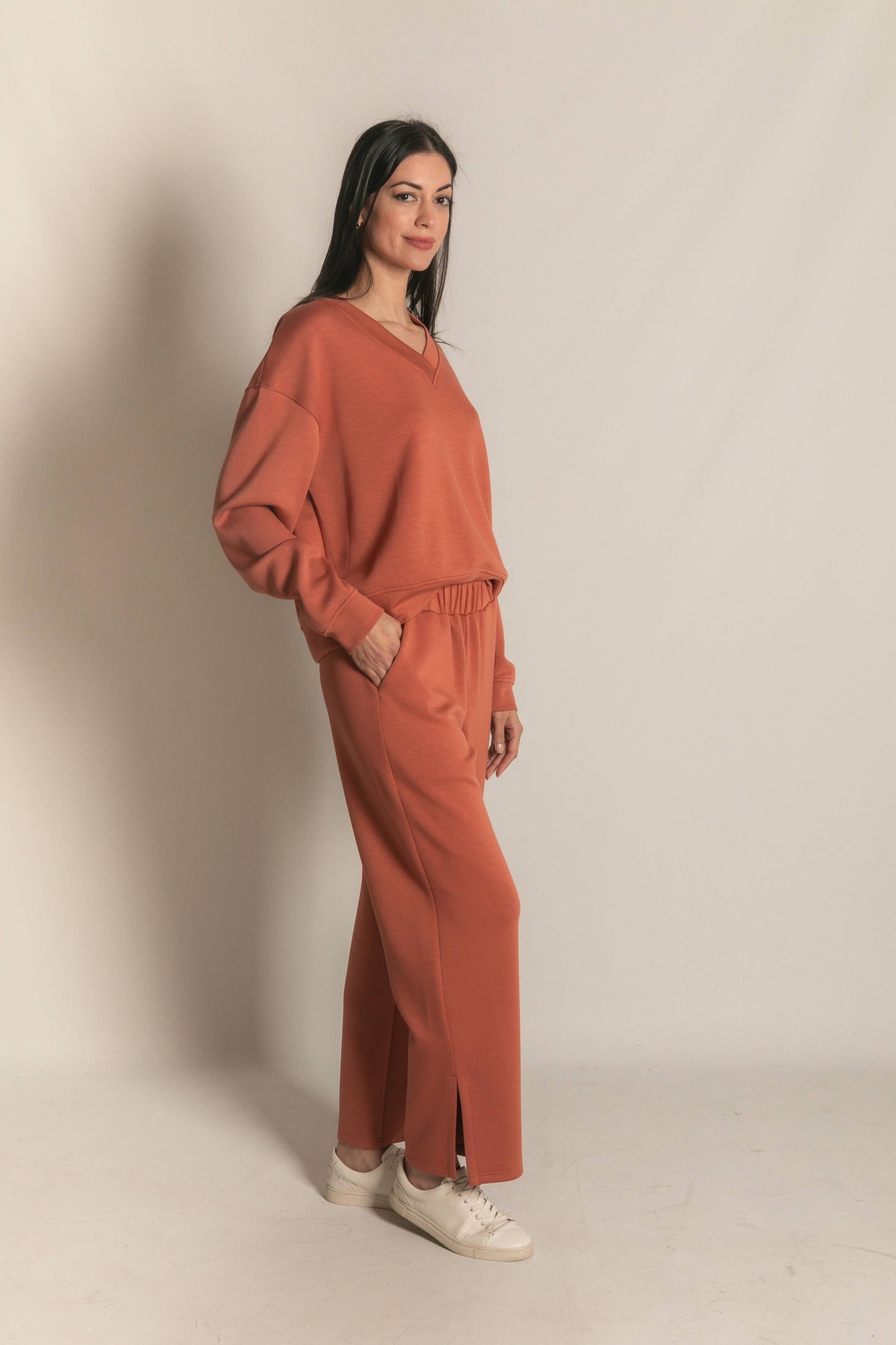 P. CILL Butter Modal Wide Leg Pants with Bottom Slits