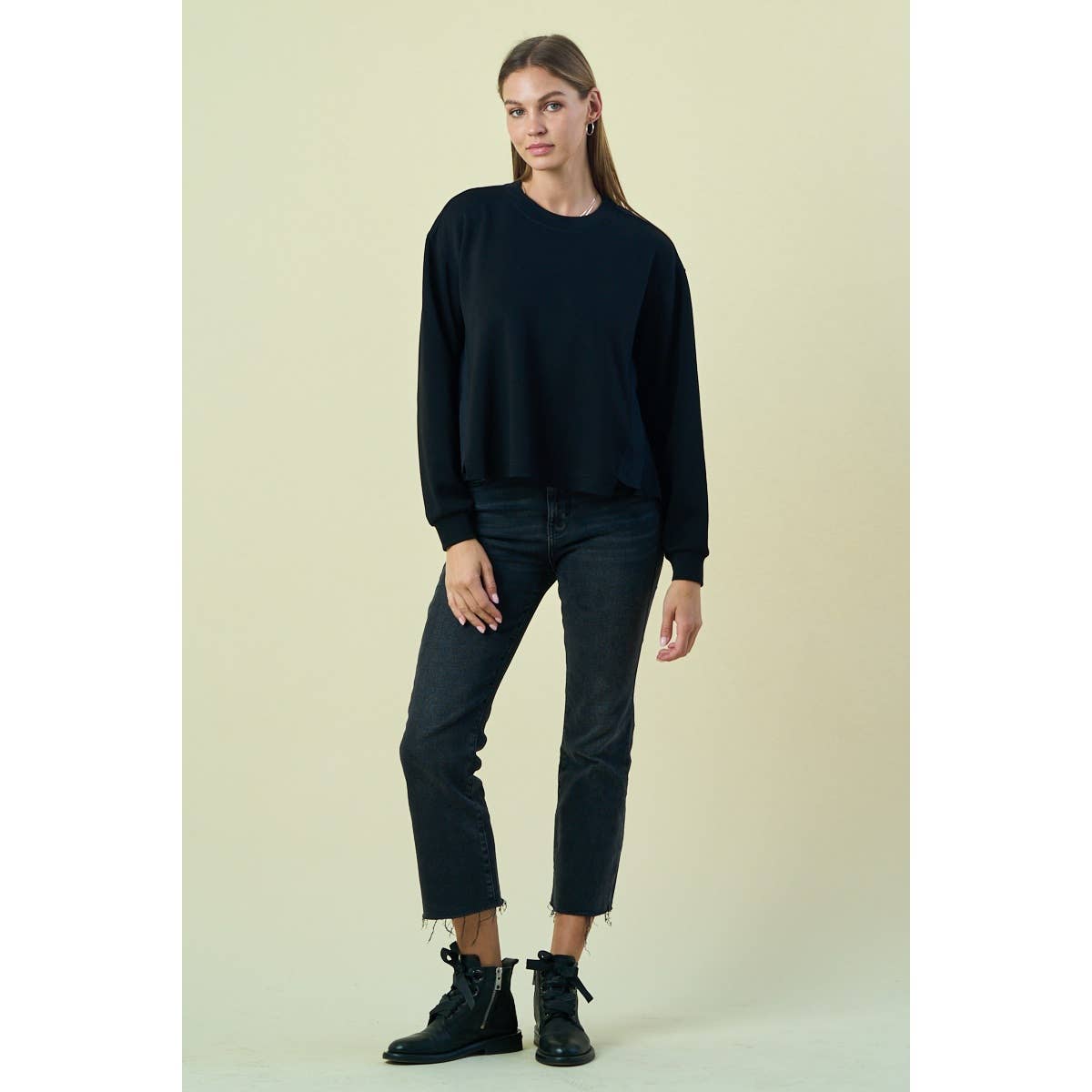 Soft Knit Top With Contrast Pleated Detail