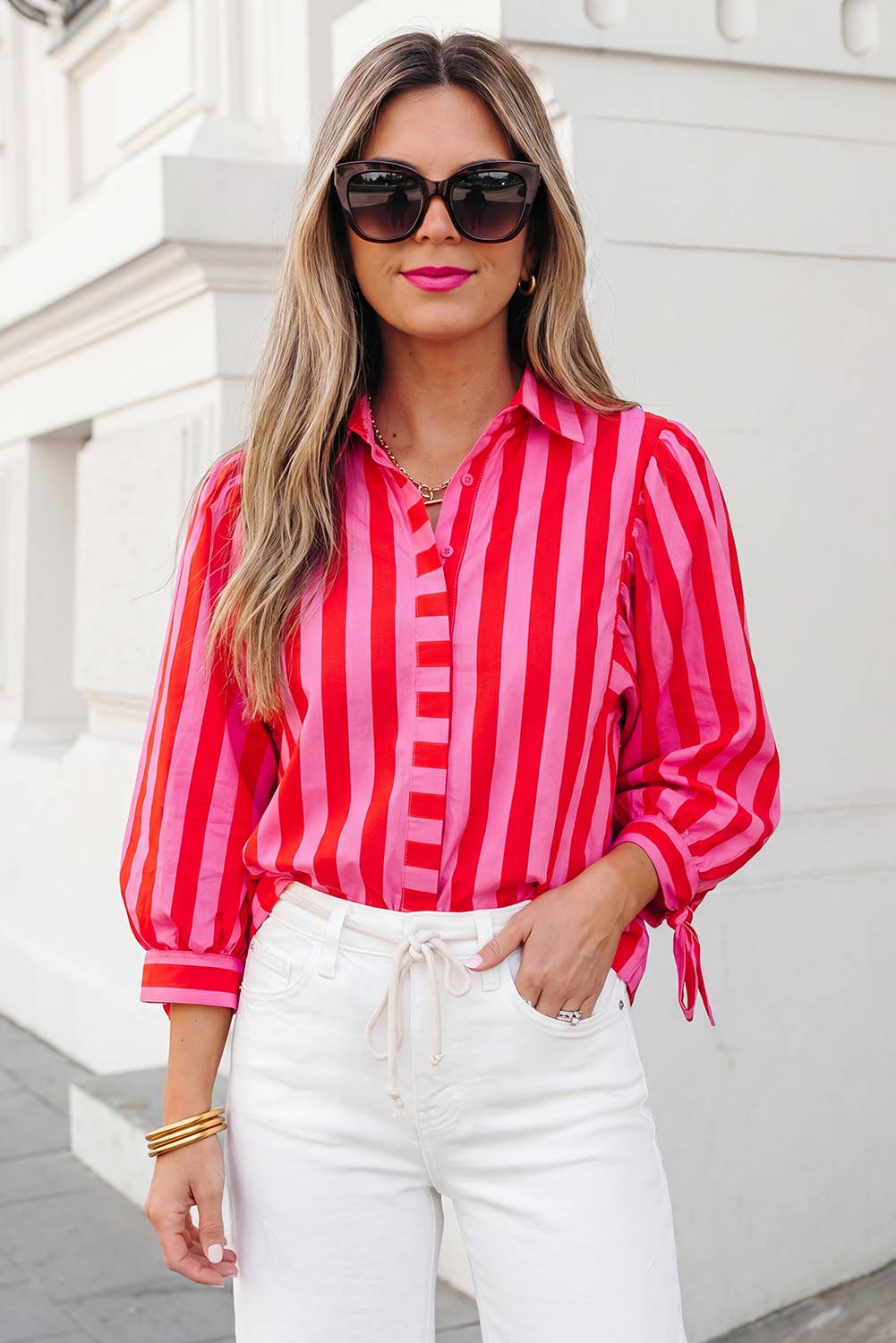 Stripe Tie Sleeve Button Down Shirt | S-XL