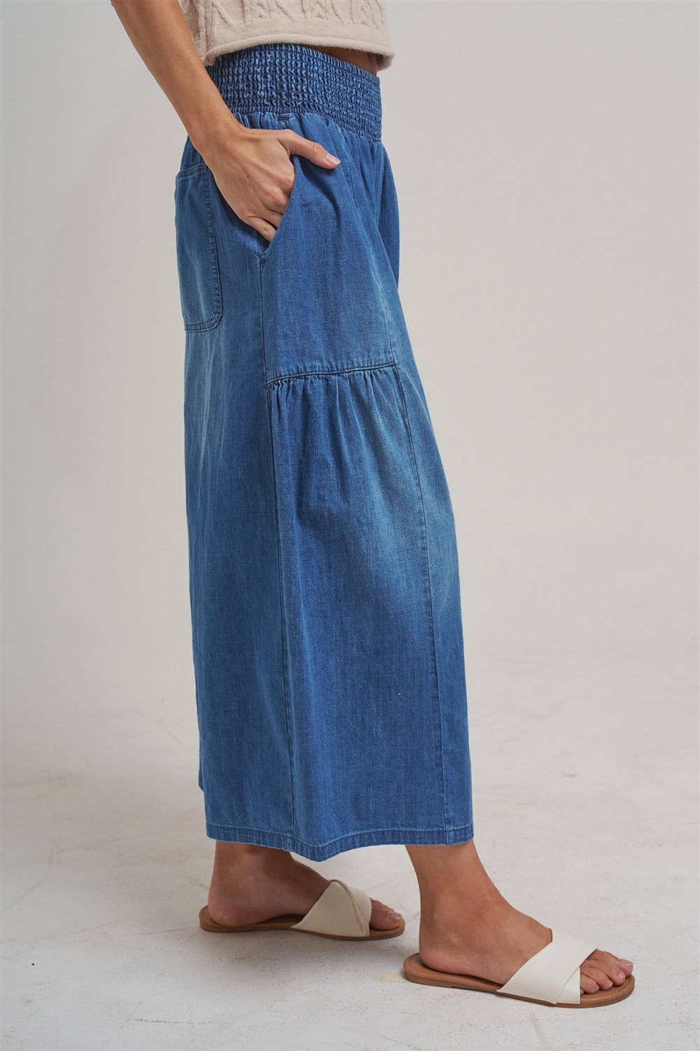 REAXED WIDE FLARED LEG BOHO WESTERN DENIM PANTS