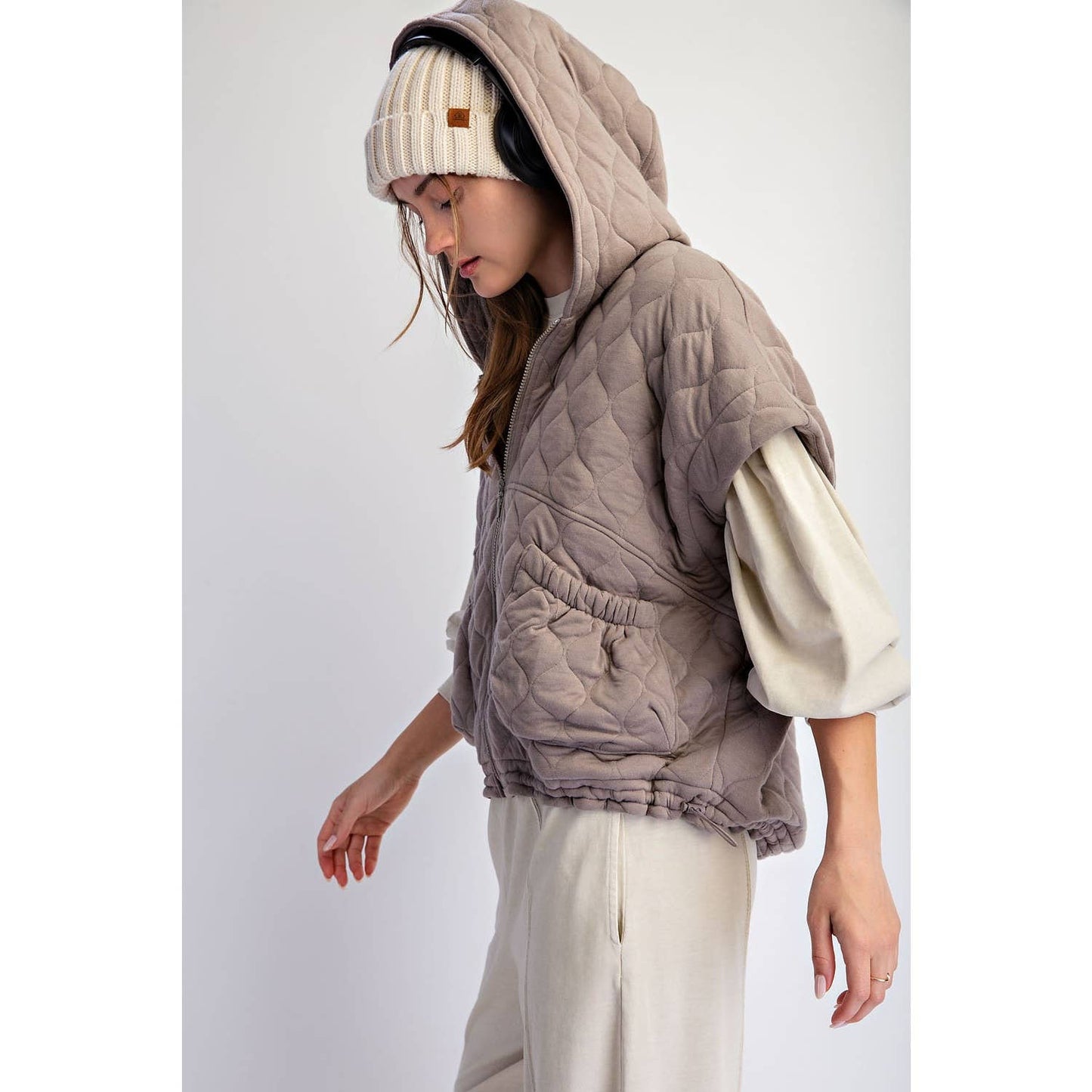 BUBBLE QUILT CINCH HOODIE VEST
