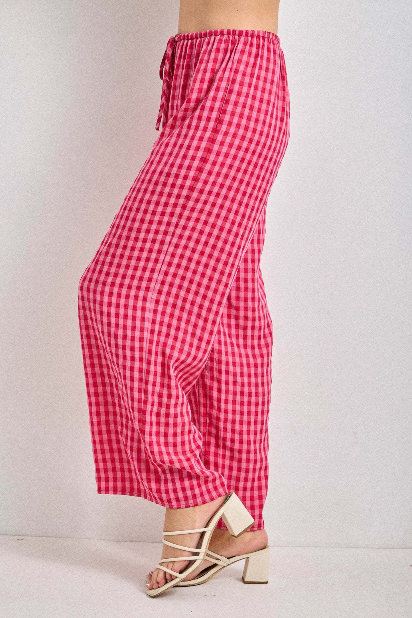 GINGHAM PRINT DRAWSTRING PANTS