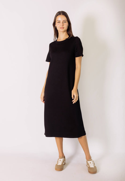 P. CILL Butter Modal Short Sleeve Contrast Rib Neckband Midi