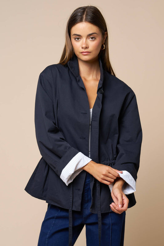 Drawstring Waist Button Down Jacket