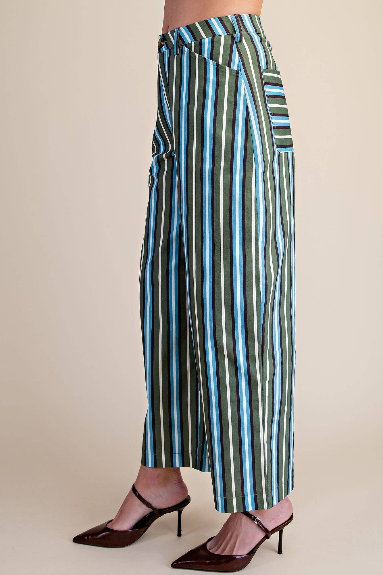 Barrel Leg Stripe Casual High Waist Pants