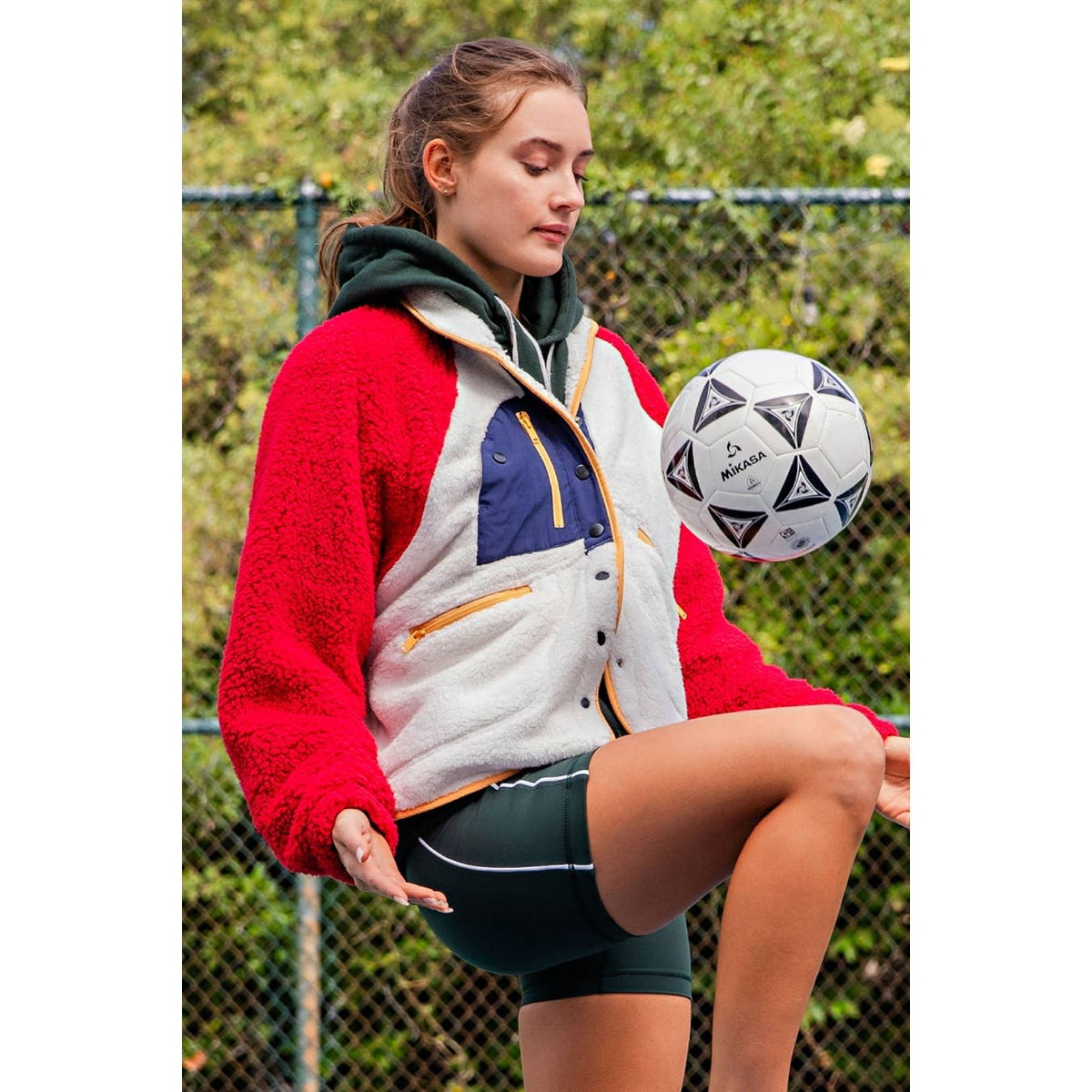 SHERPA COLOR BLOCK BUTTON UP JACKET