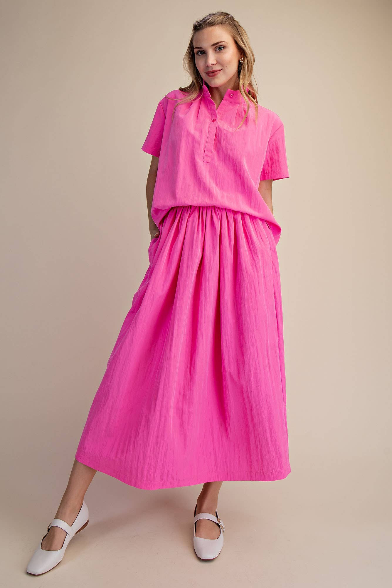 Stand Collar Short Sleeves Shirt