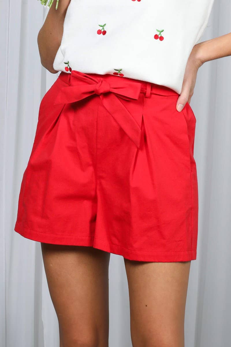 High-Rise Waist Tie 100% Cotton Shorts VP81178