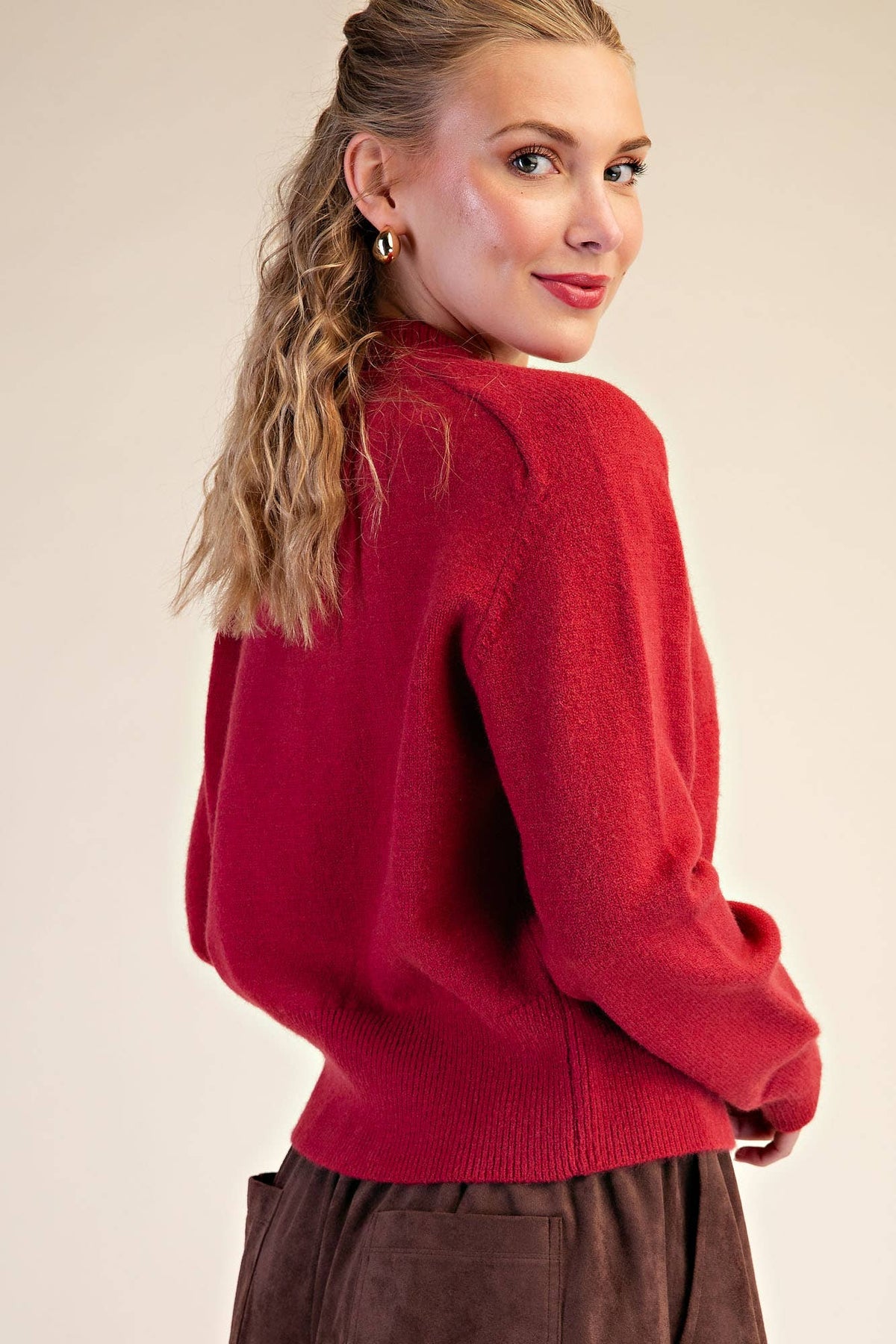 Button Closure Long Sleeve Sweater Cardigan