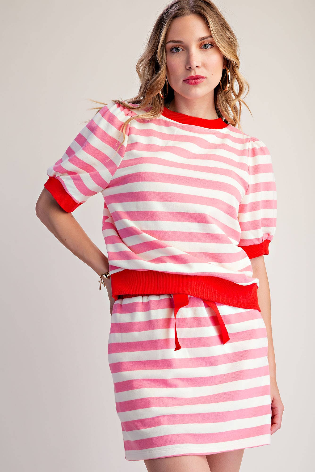Stripe Sweatshirts Pullover Puff Sleeve
