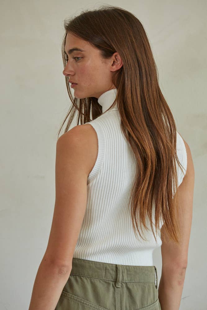 W1574 | Knit Turtleneck Sleeveless Pullover Top