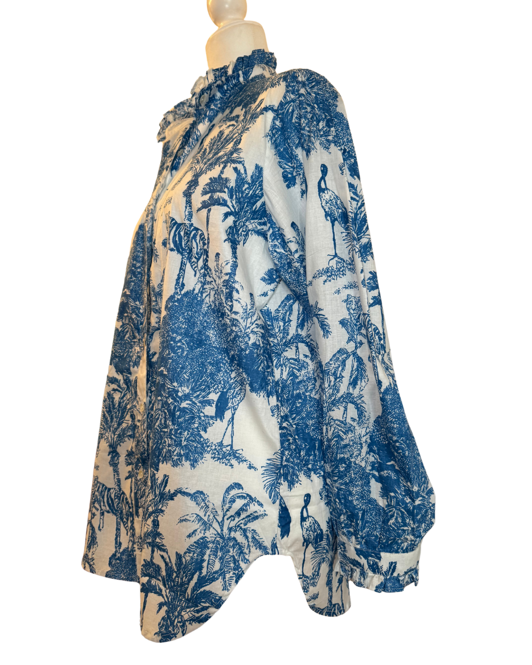 Jungle Toile Block Print Ruffled Collared Blouse