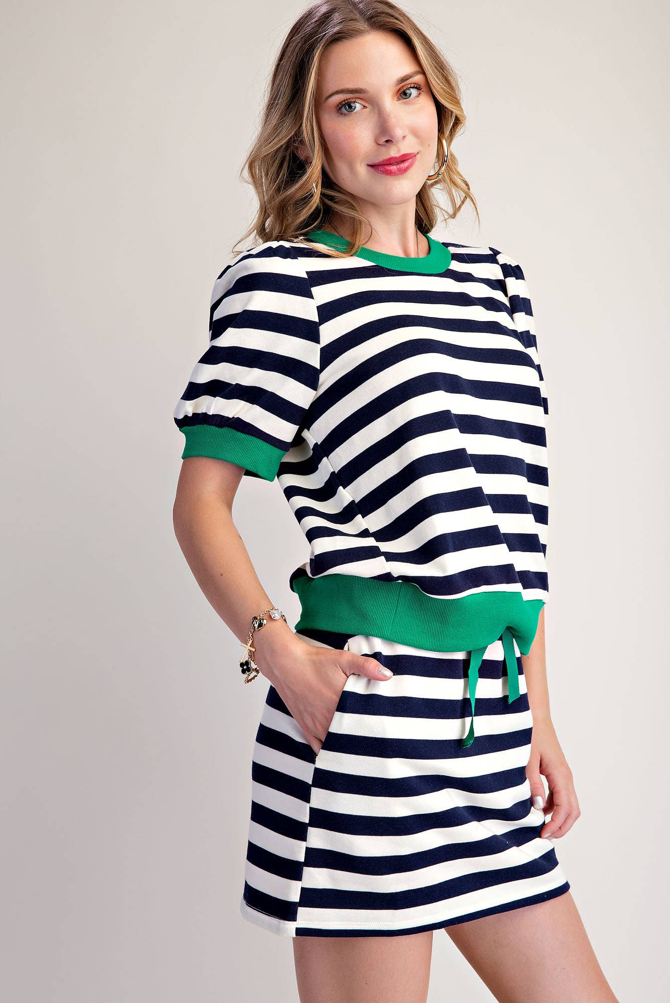 Stripe Sweatshirts Pullover Puff Sleeve