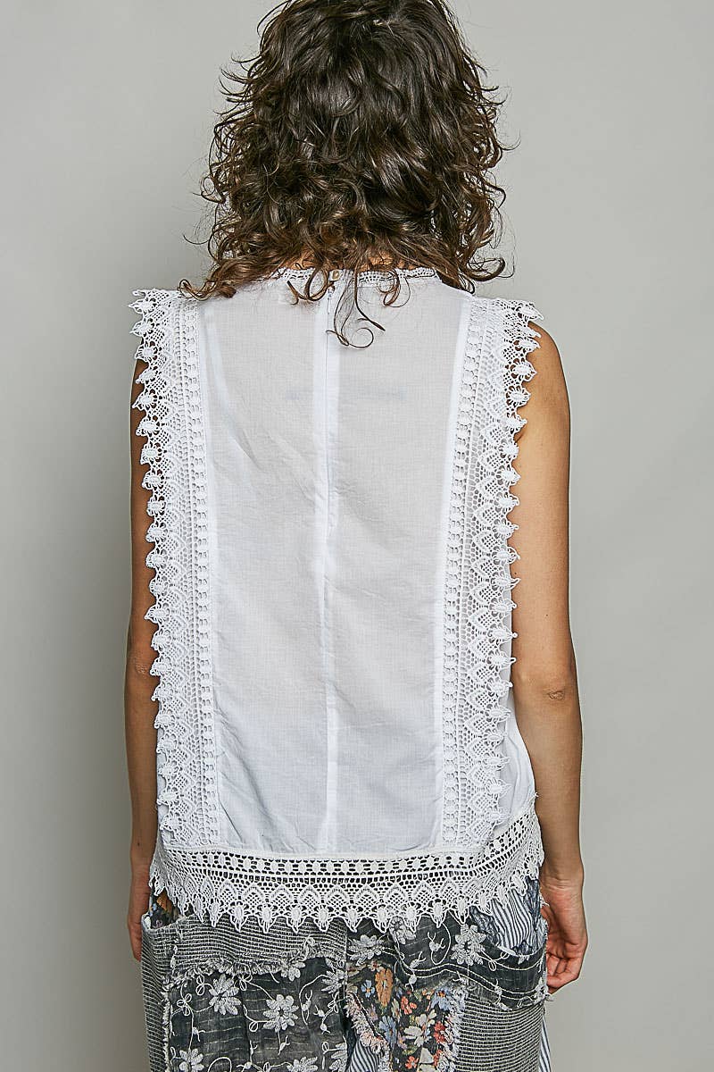 Floral Scalloped Lace Trim Embroidered Cotton Top