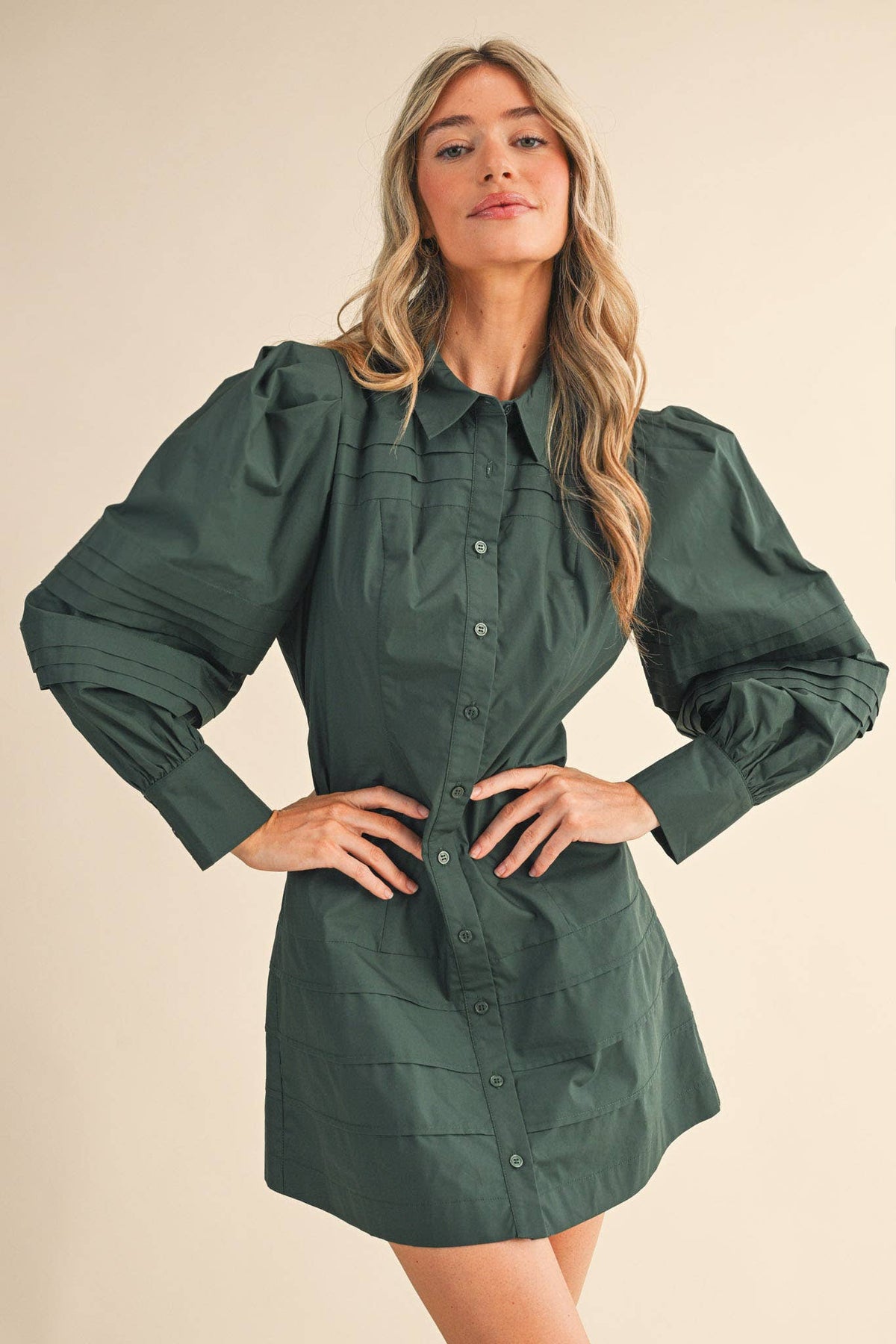 PIN TUCK DETAIL BUTTON DOWN MINI DRESS MDR4328