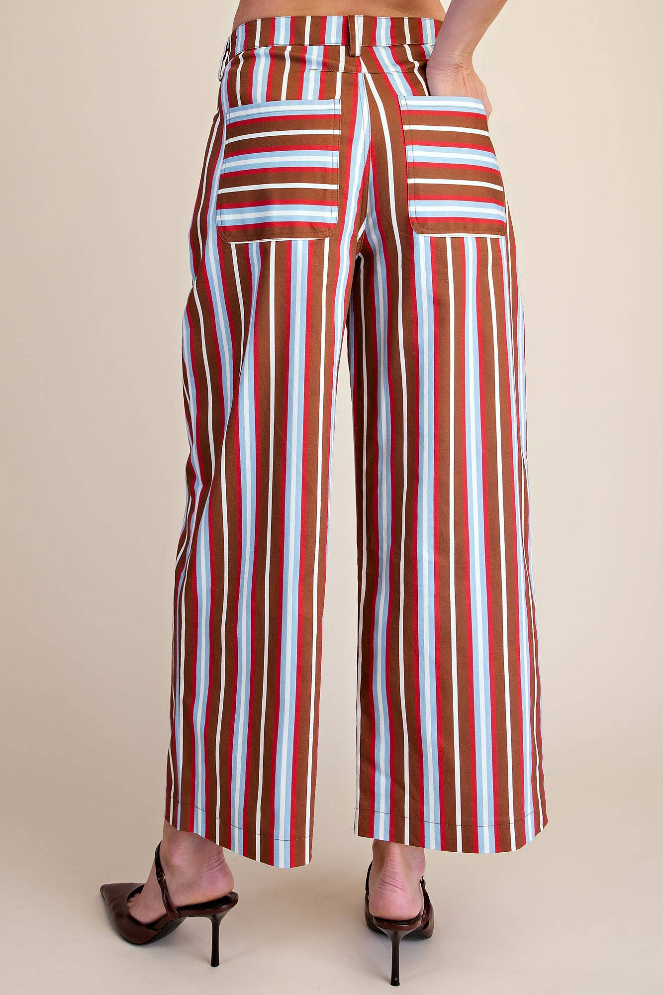 Barrel Leg Stripe Casual High Waist Pants