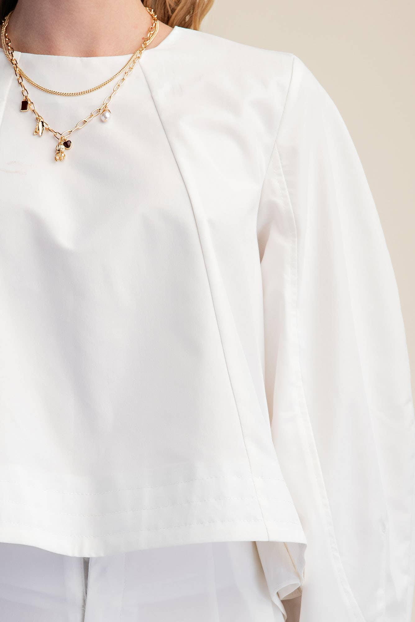 Volume Sleeve Crop Shirt Stitches Detail on Bottom Hem