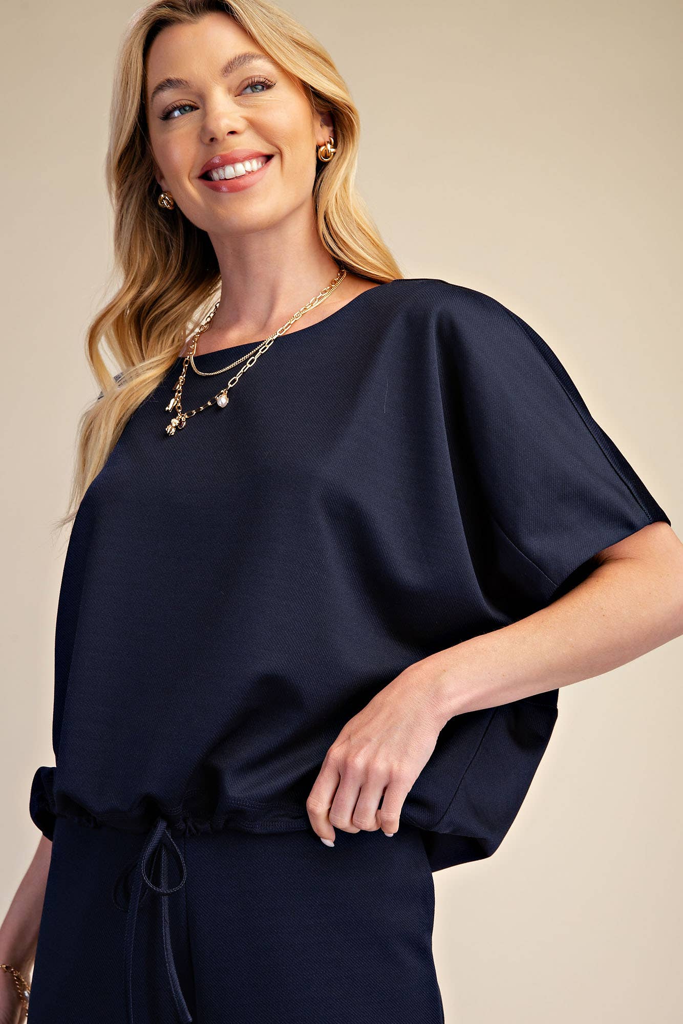 Round Neck Top Adjustable Tie Hem