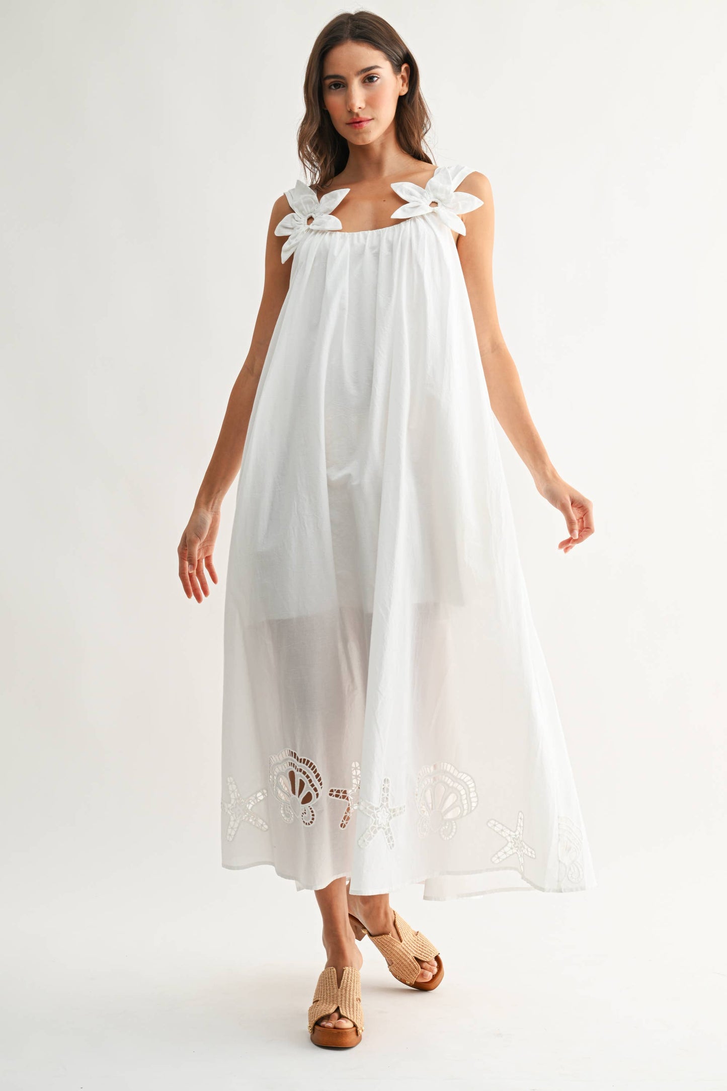 CJD27089 Embroidered Maxi Dress with Floral Shoulder Accents