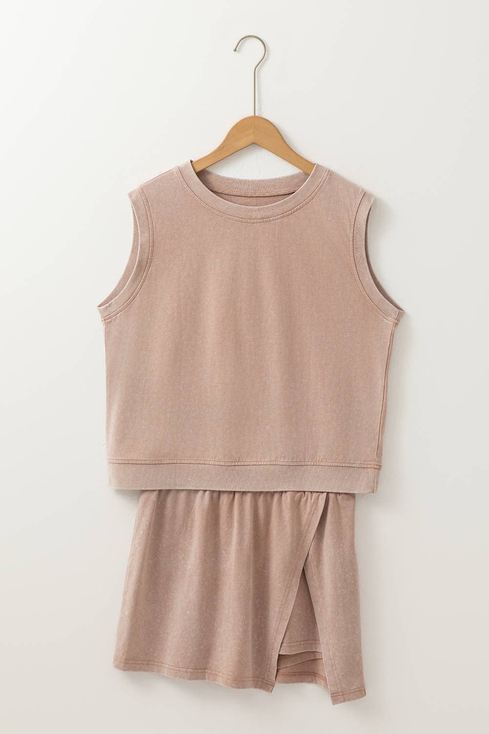 LAS Mineral-Wash Tank Top and Lined Split Skirt Set (S-XL)