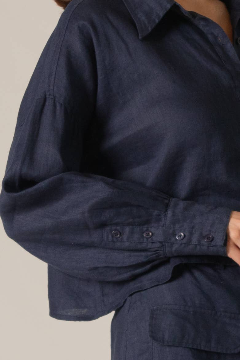 P.CILL 100% Linen Cropped Button Up Shirt
