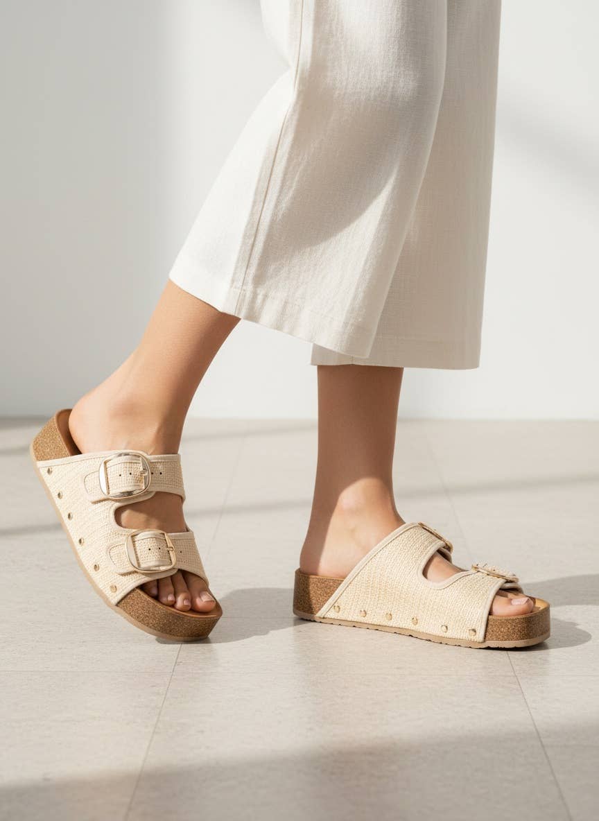 NANCY DOUBLE STRAPS WITH BOLD METAL BUCKLES PLATFORM SANDAL
