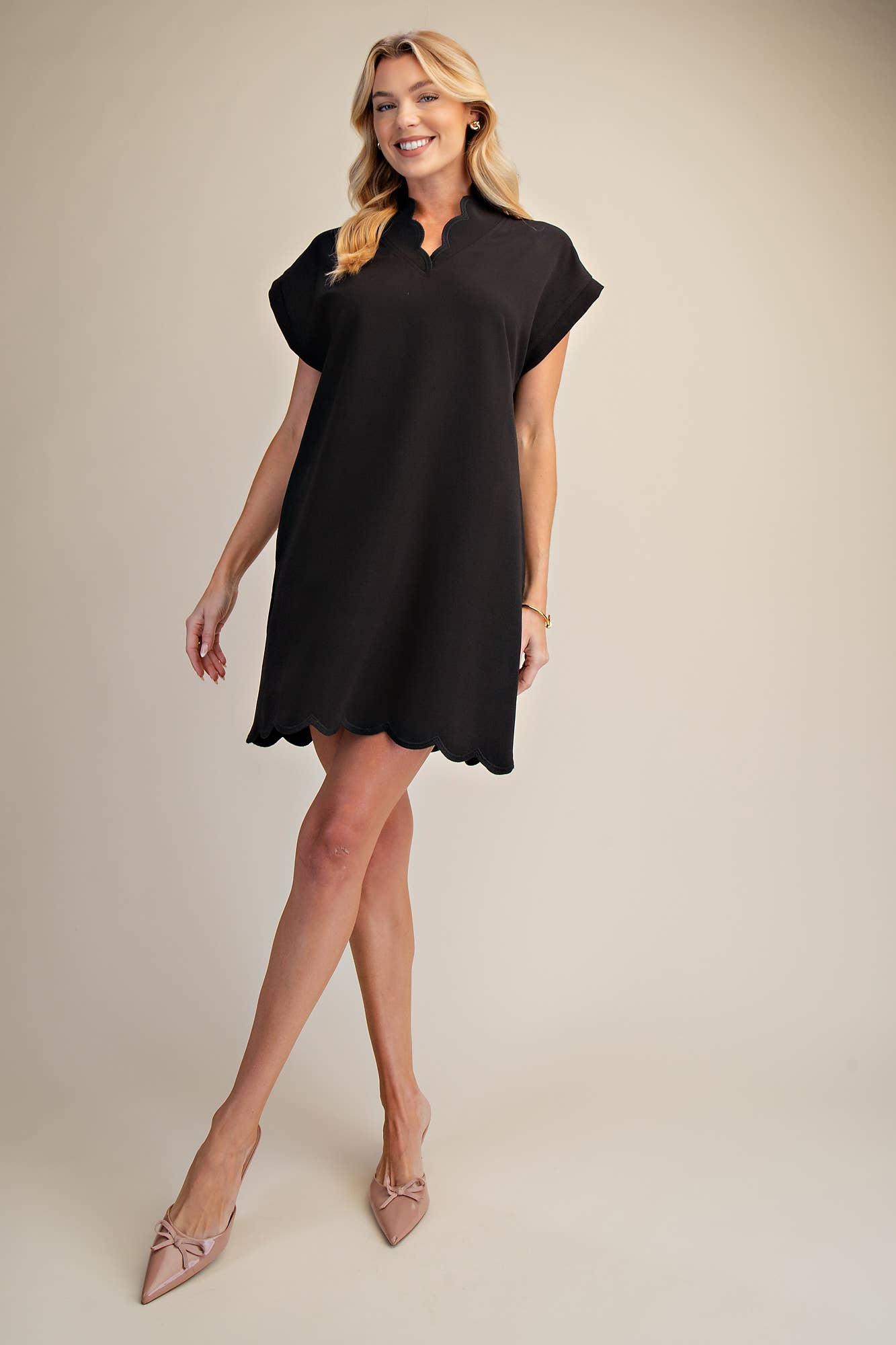 Scallop V-Neck Mini Dress