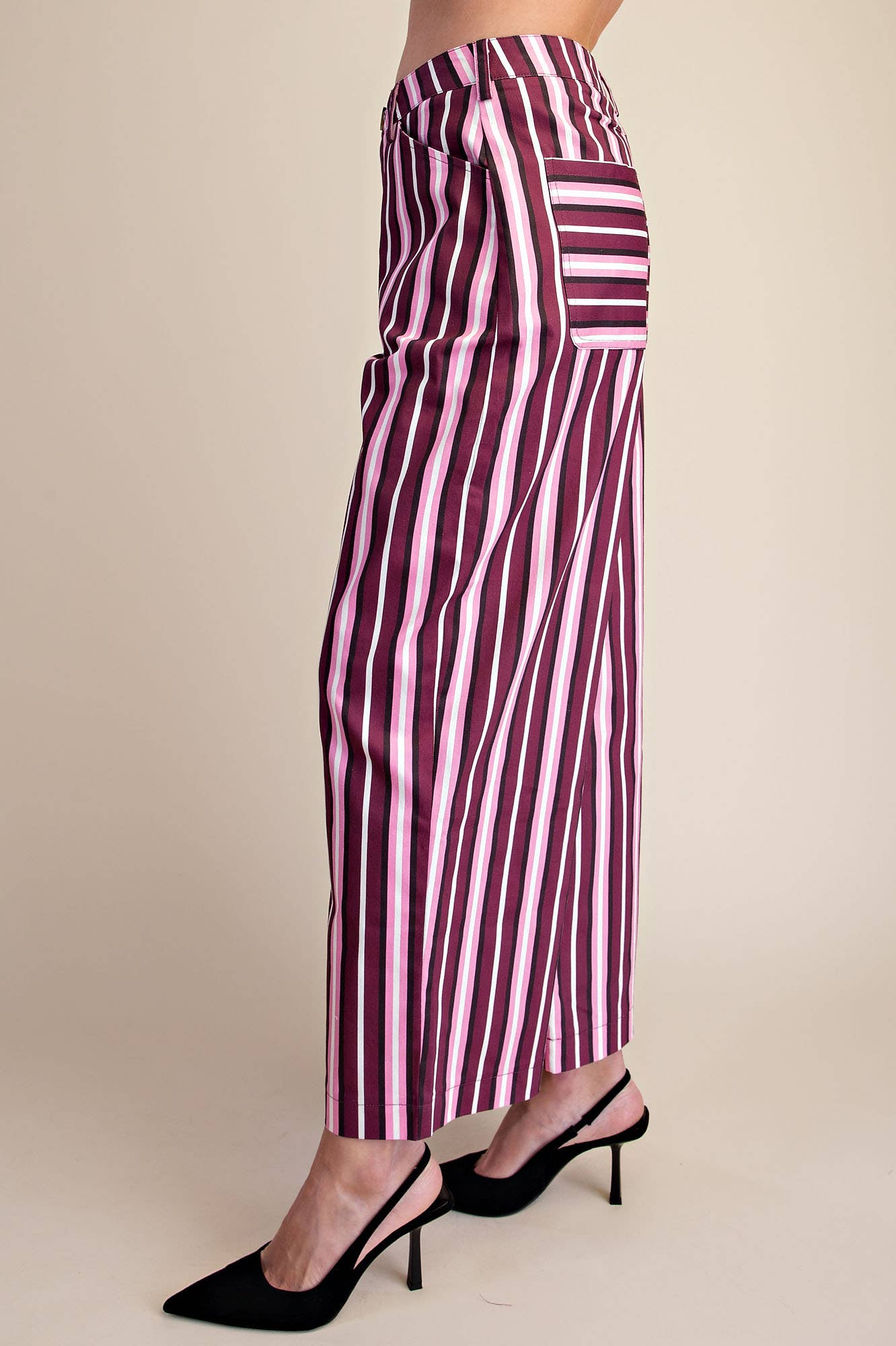 Barrel Leg Stripe Casual High Waist Pants