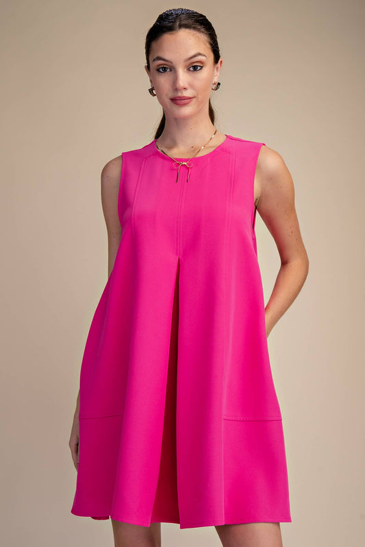 Round Neck Sleeveless Pleated Mini Dress