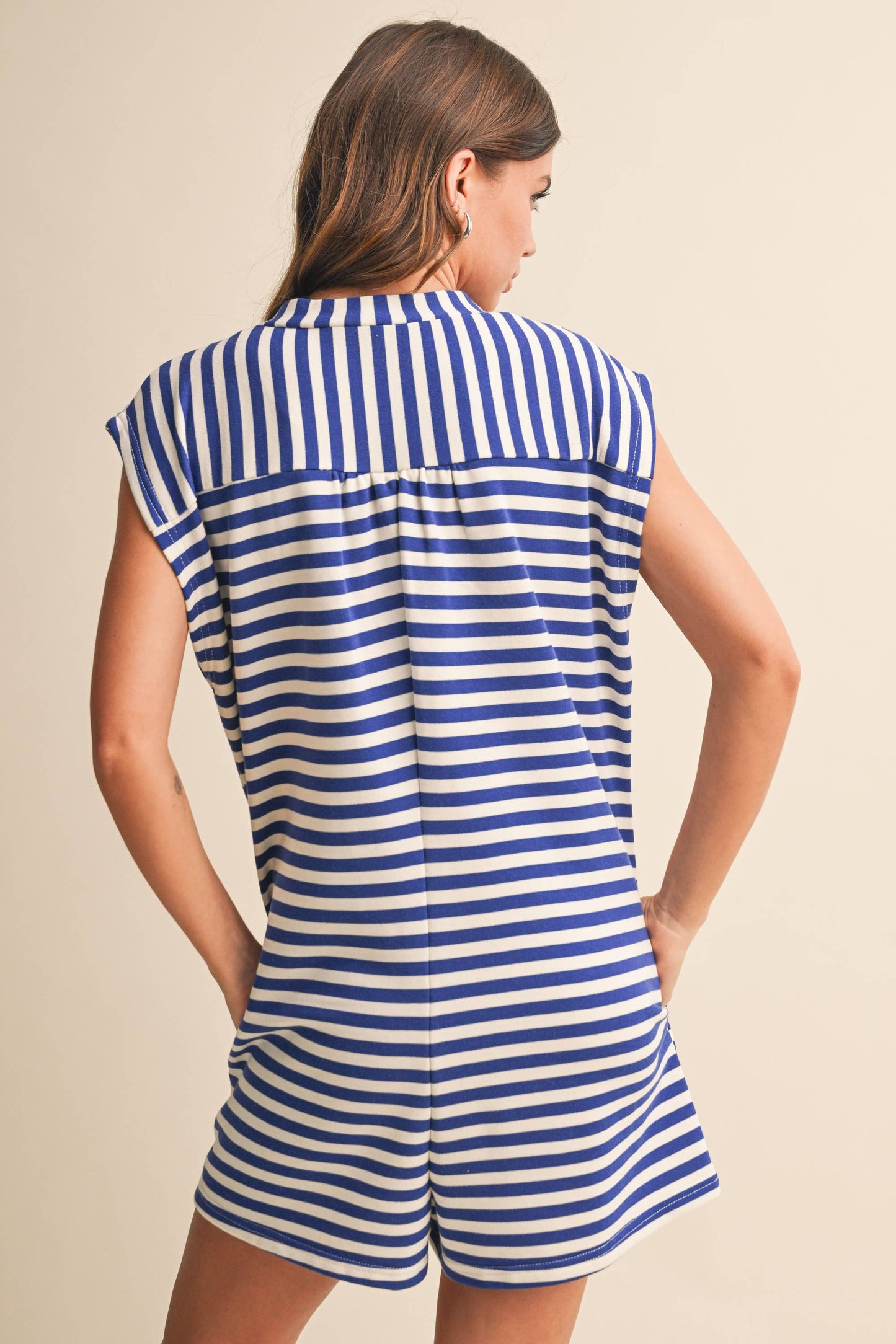 IR2384  SHORT SLEEVE STRIPED BUTTON DOWN ROMPER