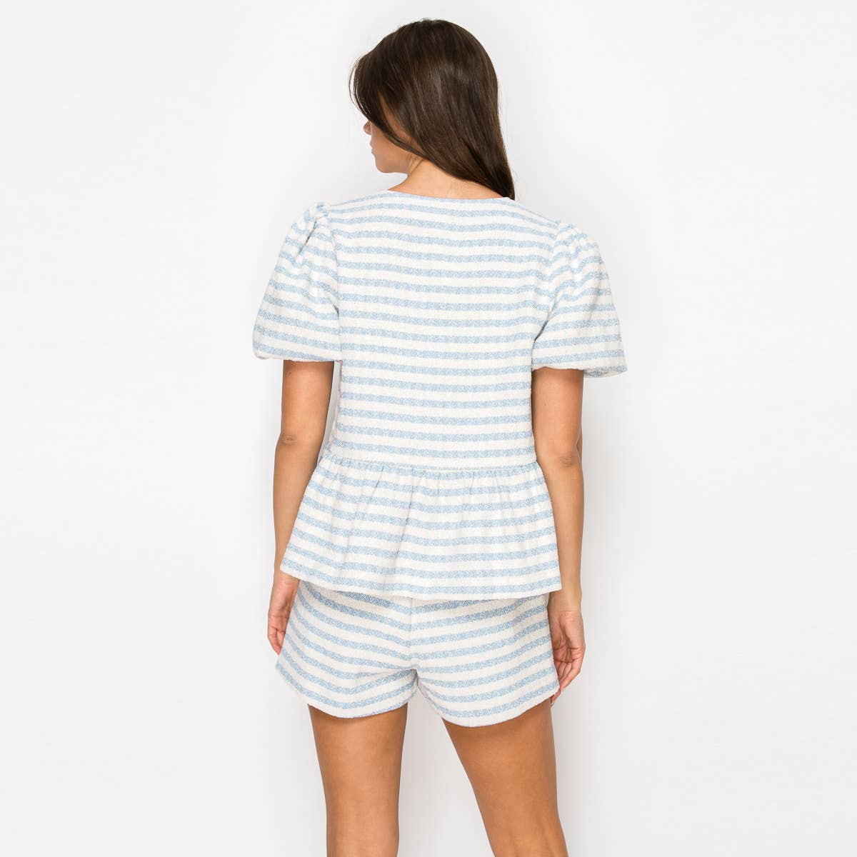 Sky blue  Summer French Boucle Peplum Jacket - LWJ1145
