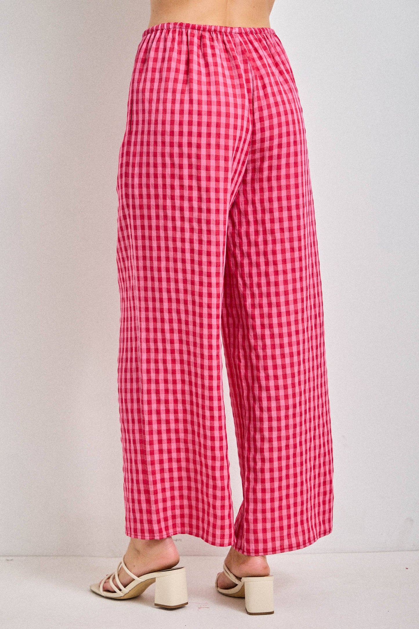 GINGHAM PRINT DRAWSTRING PANTS