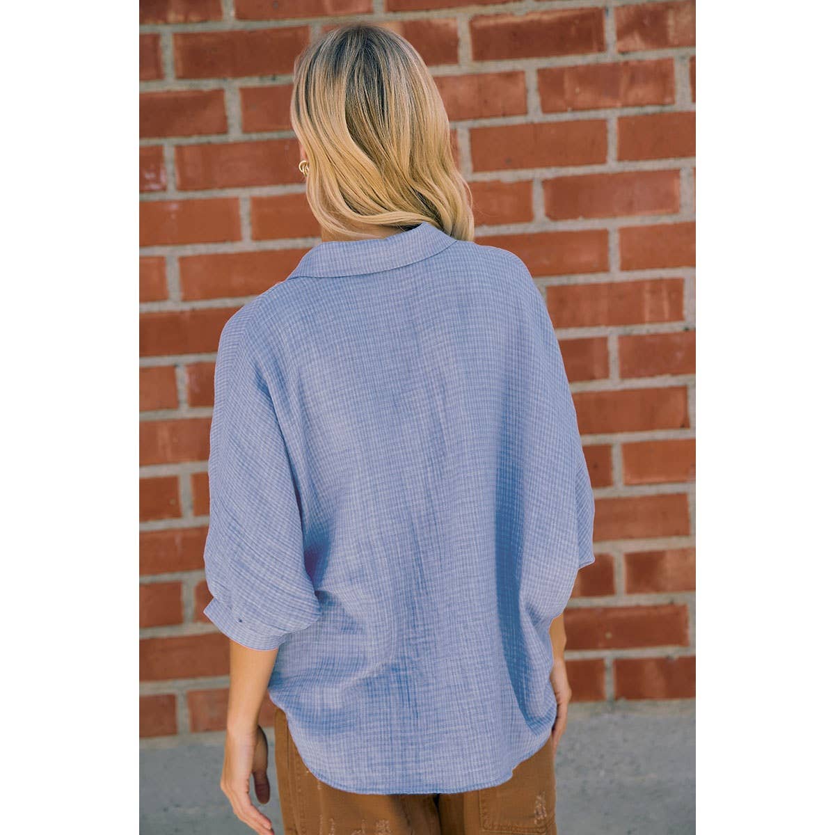 DENIM BLUE GAUZE OVERSIZED BUTTON DOWN SHIRT