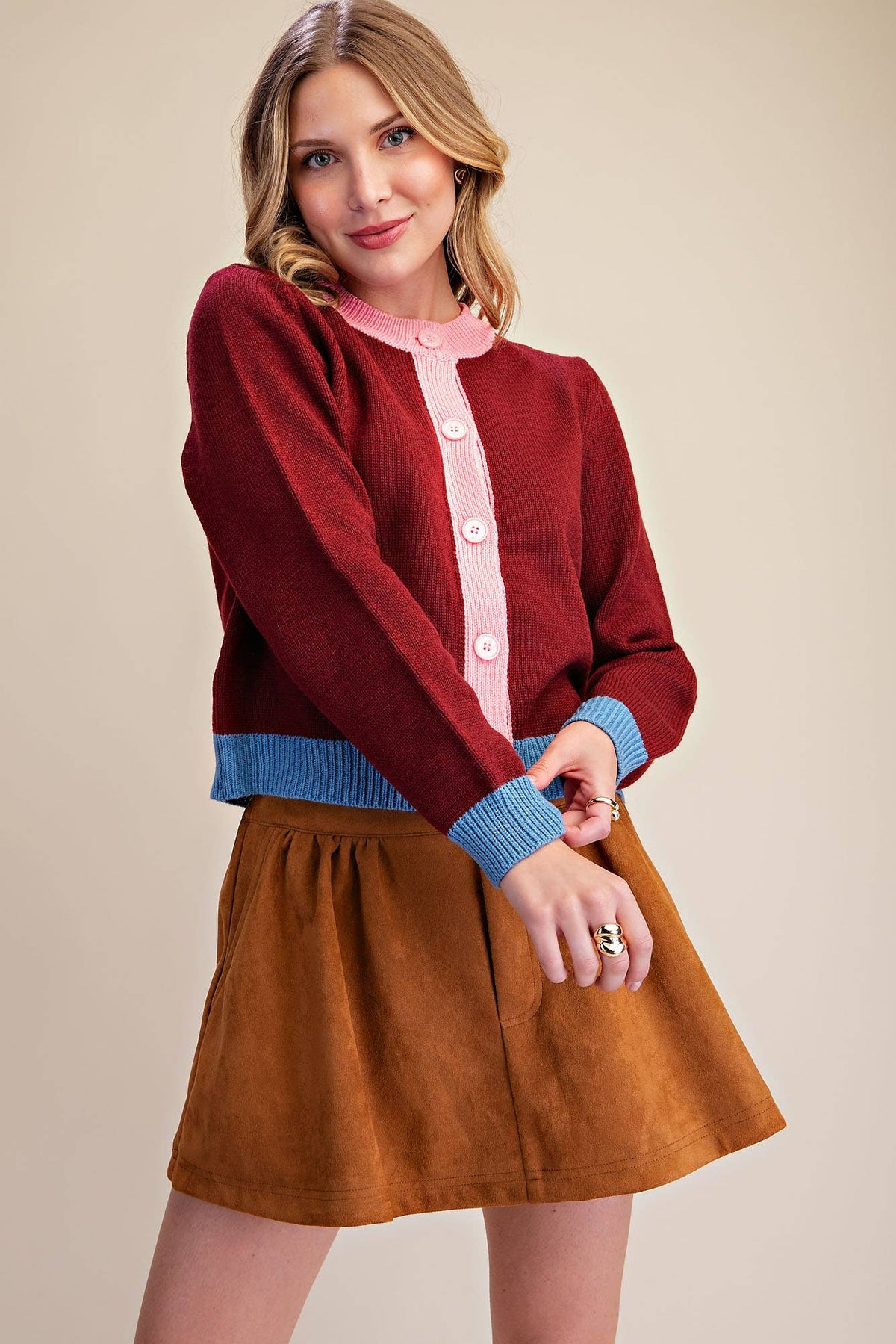 Color Combo Sweater Cardigan