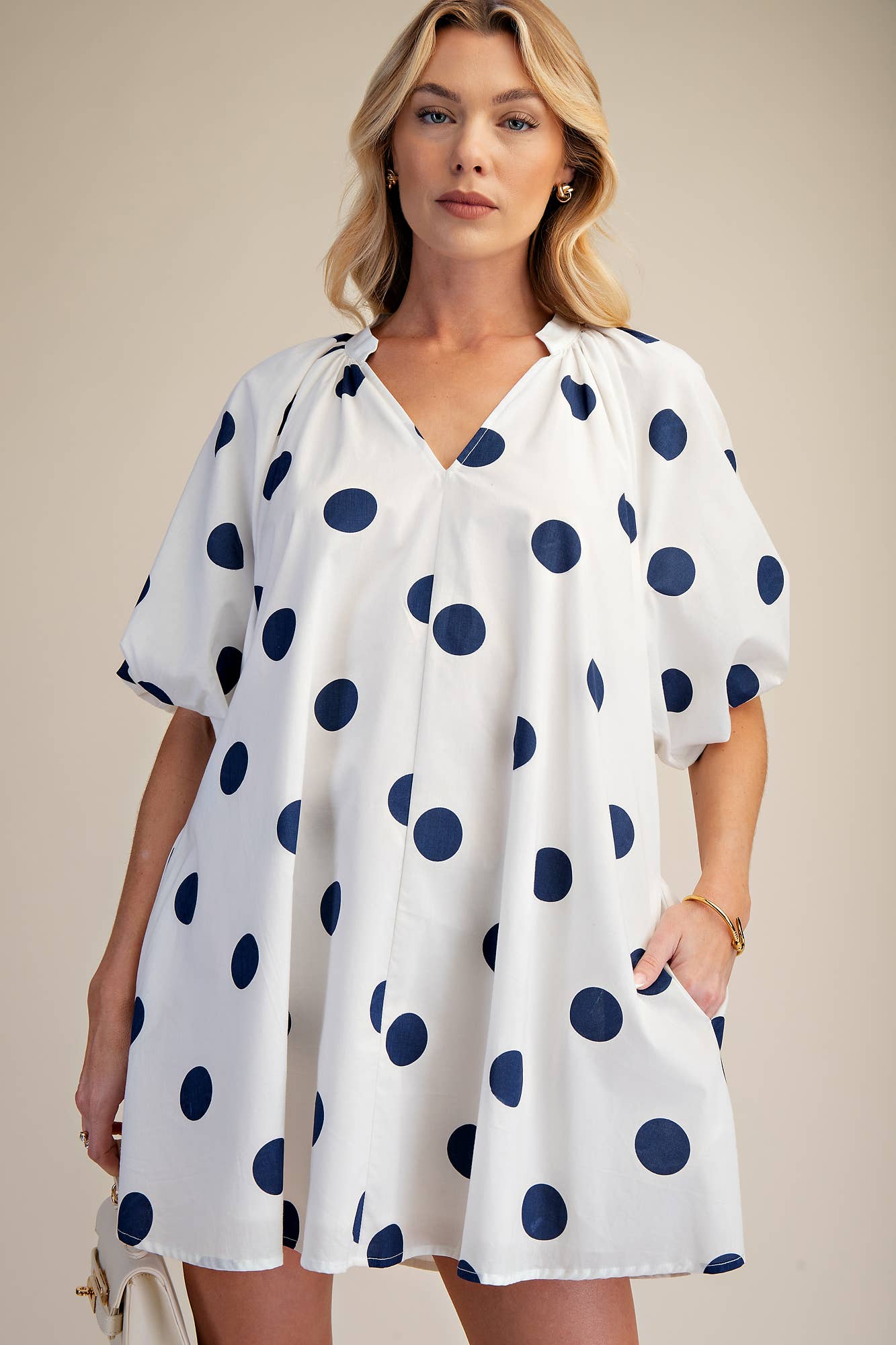 Puff-Sleeve Mini Shift Dress