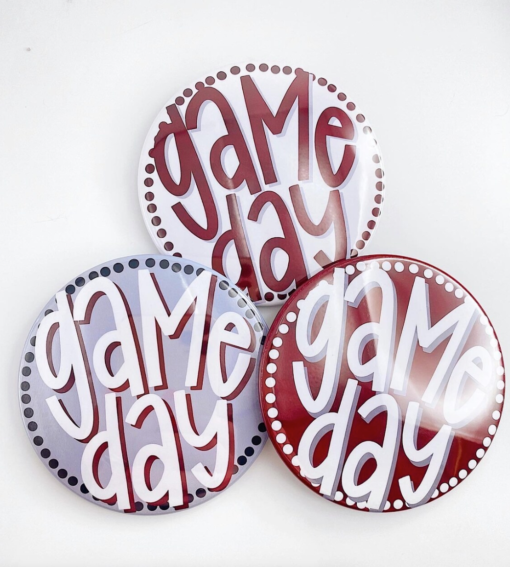 Maroon Game Day Polka Dots Tailgate Buttons | Game Day Pins